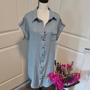 SHEIN Denim Blue Button-Down Shirt Dress